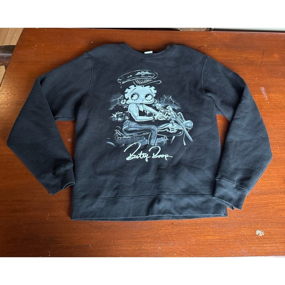 BLACK Betty Boop Graphic Biker HARLEY Sweatshirt Pullover
